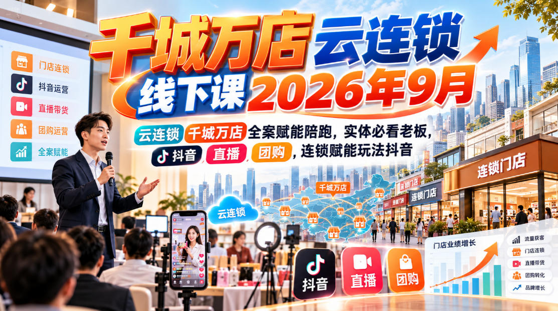 千城万店云连锁线下课2026年9月，云连锁千城万店全案赋能陪跑，实体必看老板，抖音，直播，团购，连锁赋能玩法抖音-超级会员网