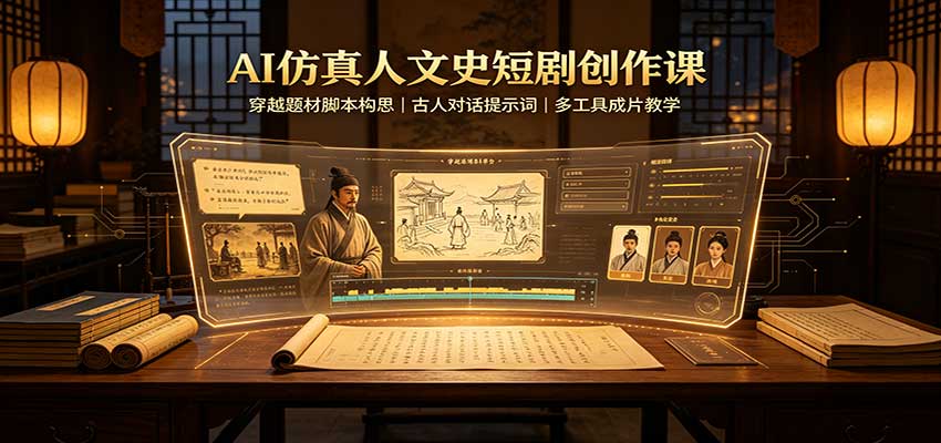 AI仿真人文史短剧创作课：穿越题材脚本构思，古人对话提示词，多工具成片教学-超级会员网