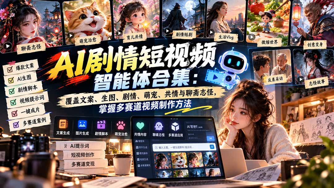 【无水印】AI剧情短视频智能体合集：覆盖文案、生图、剧情、萌宠、共情与聊斋志怪，掌握多赛道视频制作方法-超级会员网
