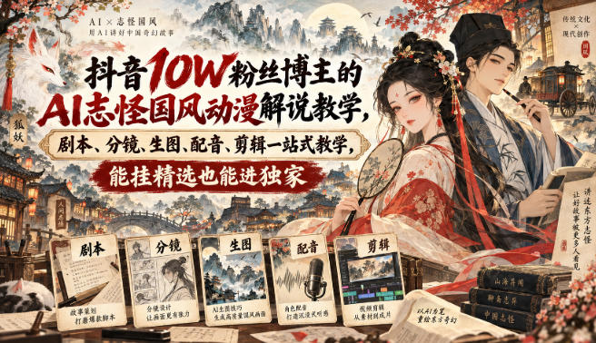 抖音10W粉丝博主满堂诡事的AI志怪国风动漫解说教学，剧本、分镜、生图、配音、剪辑一站式教学，能挂精选也能进独家​-超级会员网