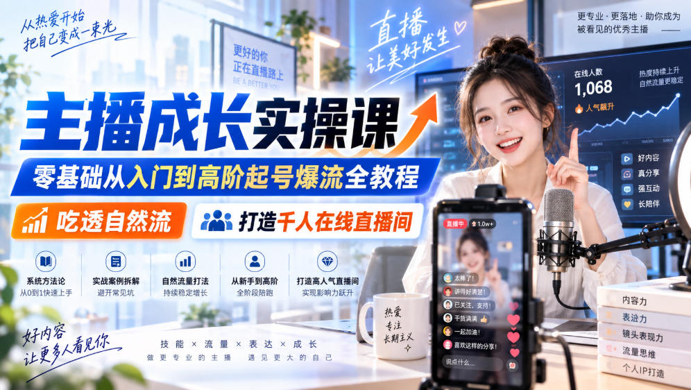 主播成长实操课｜零基础从入门到高阶起号爆流全教程，吃透自然流，打造千人在线直播间-超级会员网