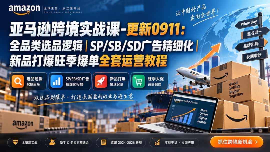 亚马逊跨境实战课-更新0911：全品类选品逻辑｜SP/SB/SD广告精细化｜新品打爆旺季爆单全套运营教程-超级会员网