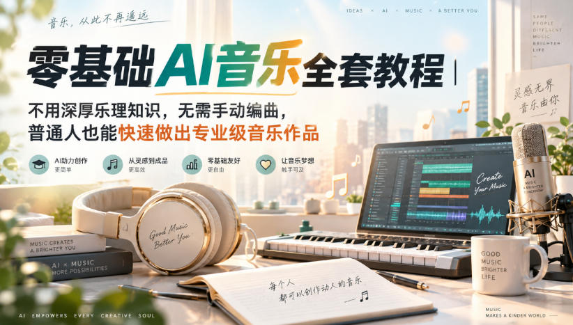 零基础AI音乐全套教程｜不用深厚乐理知识，无需手动编曲，普通人也能快速做出专业级音乐作品-超级会员网