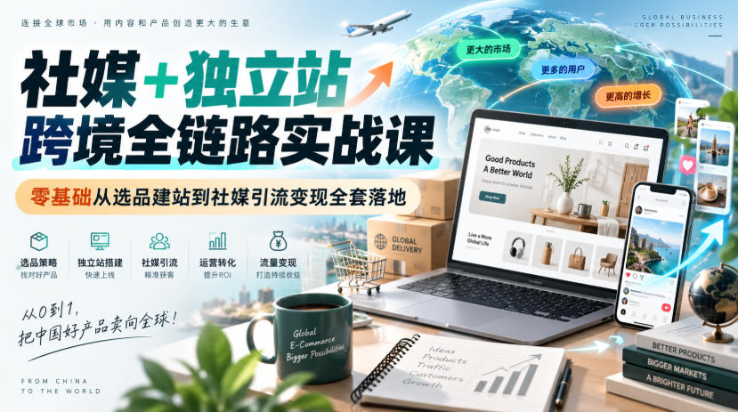 社媒+独立站跨境全链路实战课｜零基础从选品建站到社媒引流变现全套落地-超级会员网