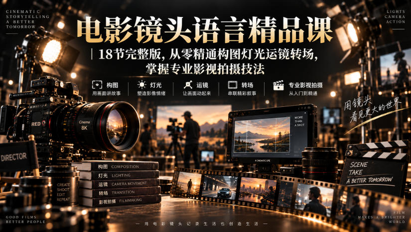 电影镜头语言精品课｜18节完整版，从零精通构图灯光运镜转场，掌握专业影视拍摄技法-超级会员网