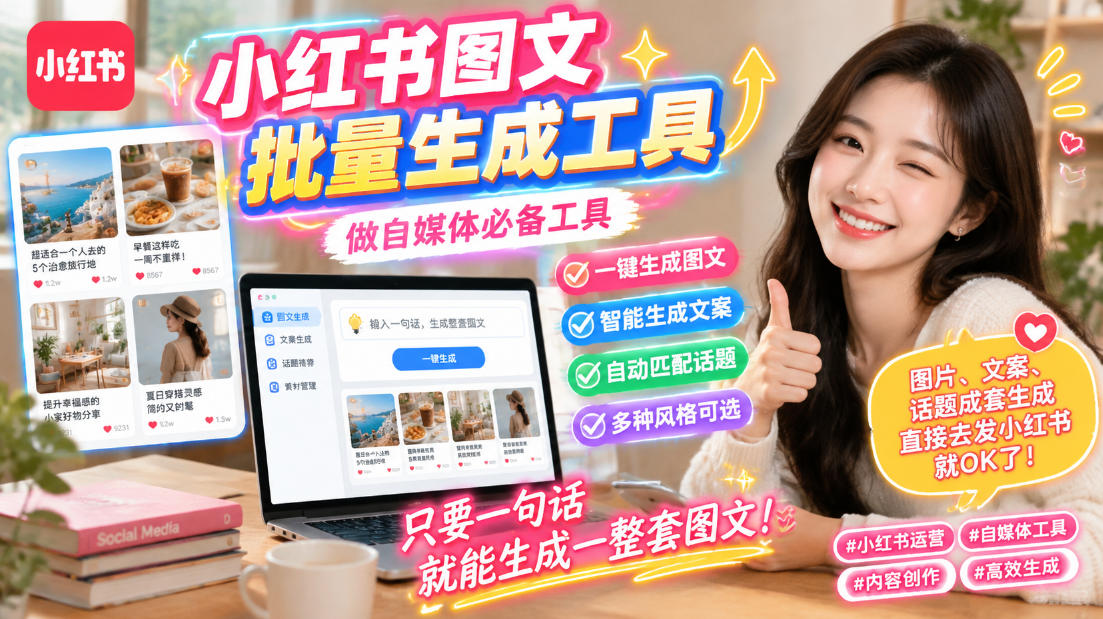 小红书图文批量生成工具，话题、文案、配图一键生成，直接发布，做自媒体必备工具-超级会员网