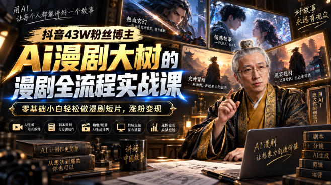 抖音43W粉丝博主Ai漫剧大树的漫剧制作全流程实战课，零基础小白轻松做漫剧短片，涨粉变现-超级会员网