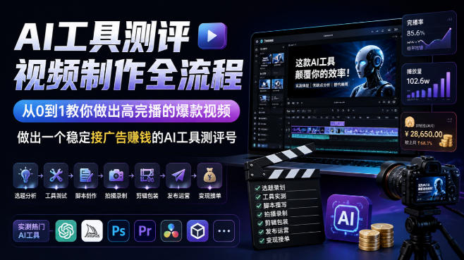AI工具测评视频制作全流程，从0到1教你做出高完播的爆款视频，做出一个稳定接广告賺钱的AI工具测评号-超级会员网