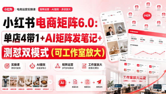 小红书电商矩阵6.0：单店4带1+AI矩阵发笔记+测怼双模式(可工作室放大)-超级会员网