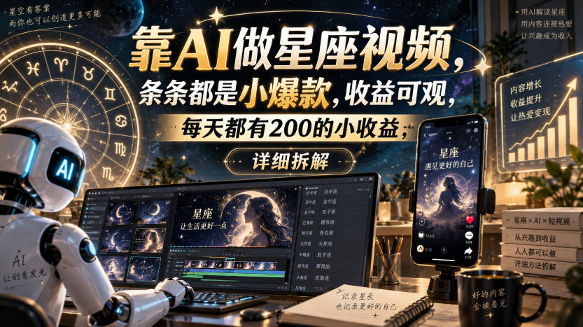 靠AI做星座视频，条条都是小爆款，收益可观，每天都有200的小收益，详细拆解-超级会员网