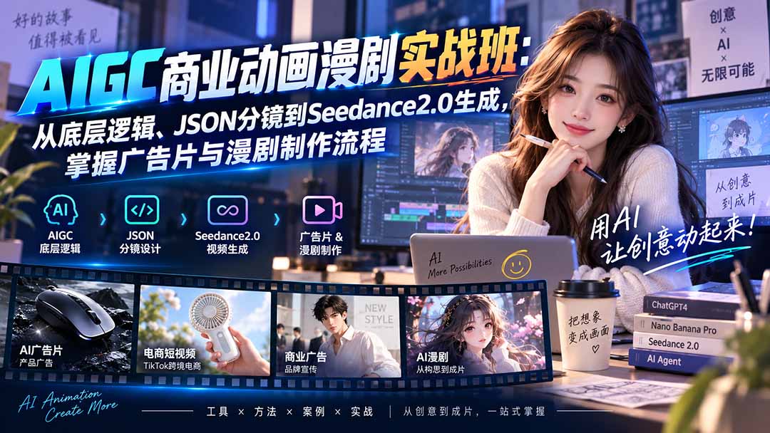 AIGC商业动画漫剧实战班-更新：从底层逻辑、JSON分镜到Seedance2.0生成，掌握广告片与漫剧制作流程-超级会员网