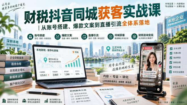 财税抖音同城获客实战课｜从账号搭建、爆款文案到直播引流全体系落地-超级会员网