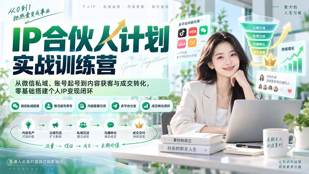 IP合伙人计划实战训练营-更新：从微信私域、账号起号到内容获客与成交转化，零基础搭建个人IP变现闭环-超级会员网