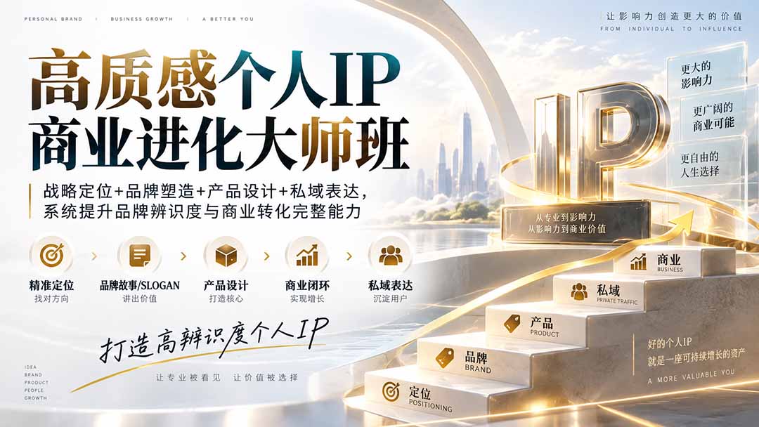 高质感个人IP商业进化大师班:战略定位+品牌塑造+产品设计+私域表达,系统提升品牌辨识度与商业转化完整能力-超级会员网