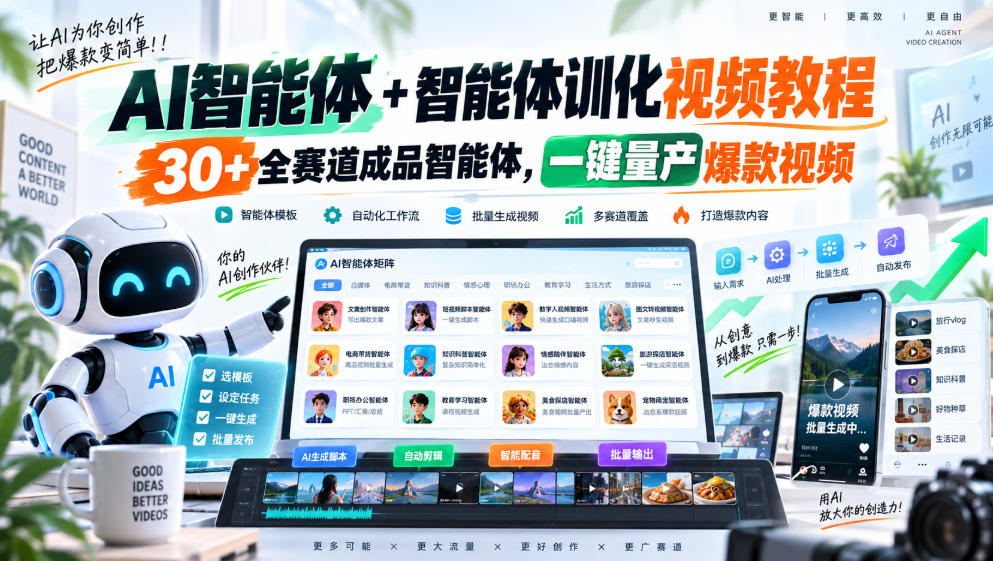 AI智能体+智能体训化视频教程，30+全赛道成品智能体，一键量产爆款视频-超级会员网