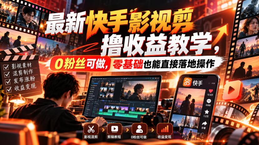 最新快手影视混剪撸收益教学，0粉丝可做，零基础也能直接落地操作-超级会员网