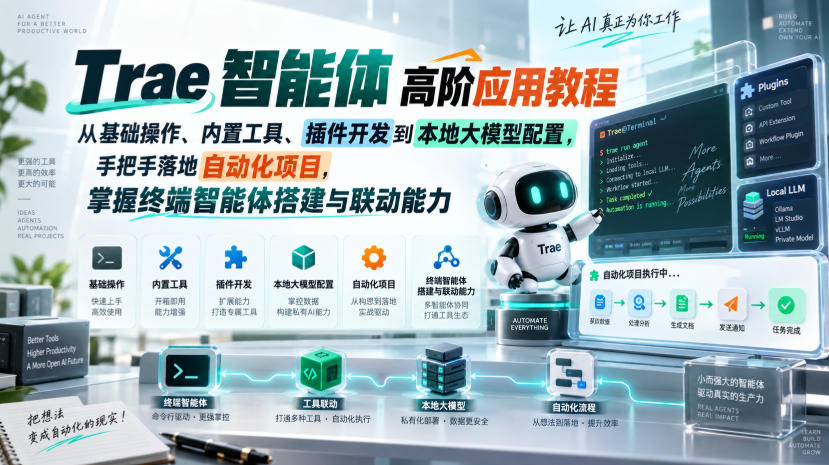 Trae智能体高阶应用教程，从基础操作、内置工具、插件开发到本地大模型配置，手把手落地自动化项目-超级会员网