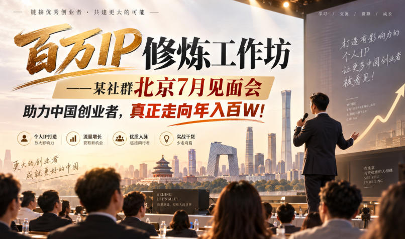 百万IP修炼工作坊——某社群北京7月见面会，助力中国创业者，真正走向年入百W!-超级会员网