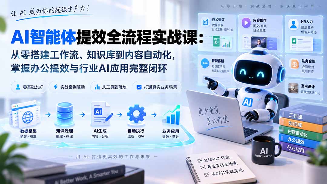 AI智能体提效全流程实战课：从零搭建工作流、知识库到内容自动化，掌握办公提效与行业AI应用完整闭环-超级会员网