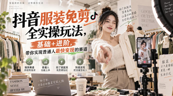抖音服装免剪全实操玩法，基础+进阶，带你实现普通人最快变现的赛道-超级会员网