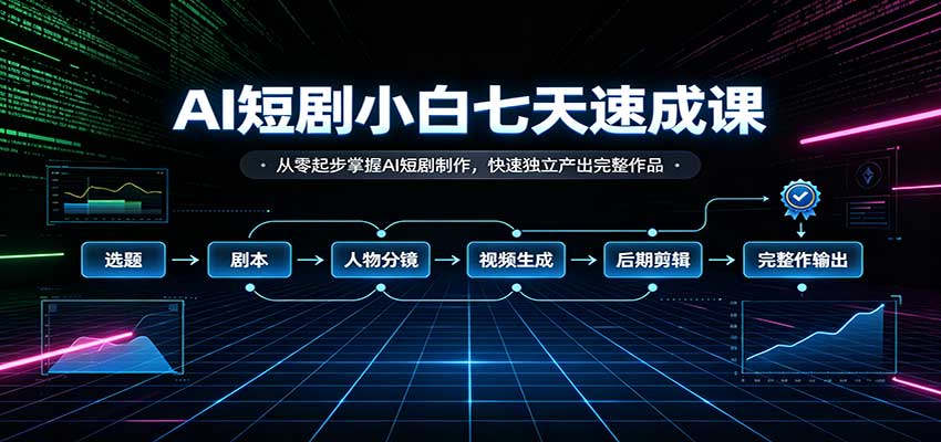 AI短剧小白七天速成课：从零起步掌握AI短剧制作，快速独立产出完整作品-超级会员网