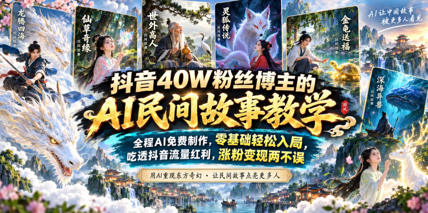 抖音40W粉丝博主的AI民间故事教学，全程AI免费制作，零基础轻松入局，吃透抖音流量红利，涨粉变现两不误-超级会员网