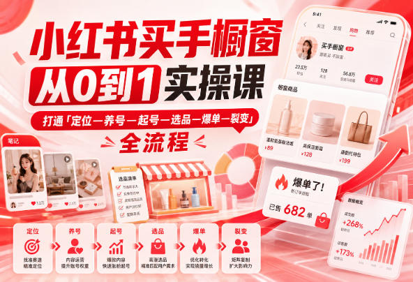 小红书买手橱窗从0到1实操课，打通「定位—养号—起号—选品—爆单—裂变」全流程-超级会员网