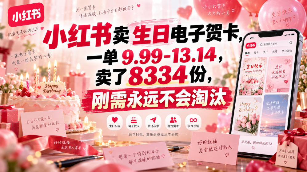 小红书卖生日电子贺卡，一单9.99-13.14，卖了8334份，刚需永远不会淘汰-超级会员网