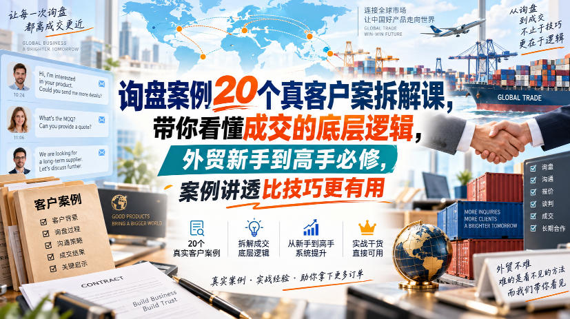 询盘案例20个真客户案拆解课，带你看懂成交的底层逻辑，外贸新手到高手必修，案例讲透比技巧更有用-超级会员网