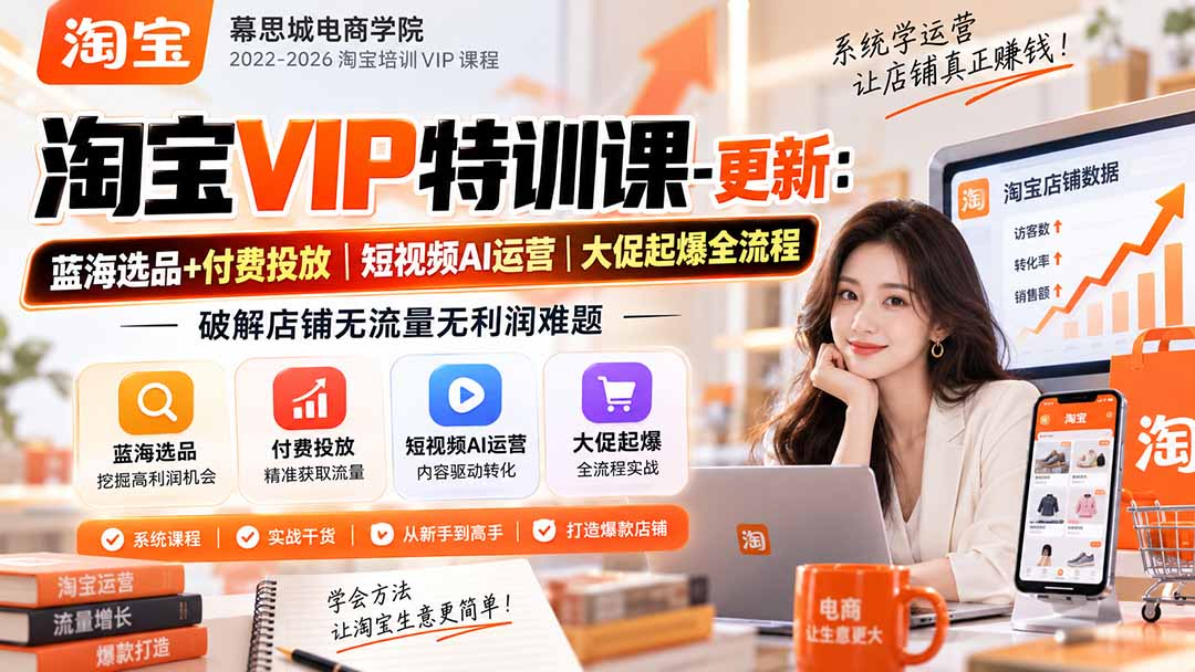 淘宝VIP特训课-更新0917：蓝海选品+付费投放｜短视频AI运营｜大促起爆全流程，破解店铺无流量无利润难题-超级会员网