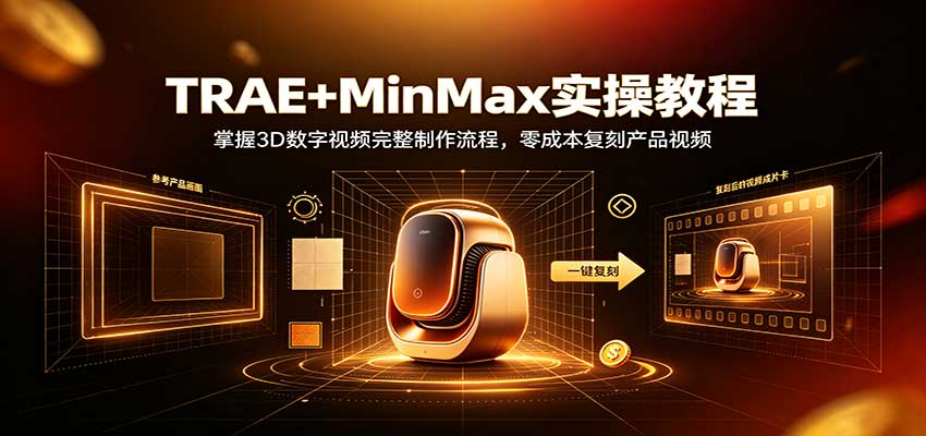 TRAE+MinMax实操教程：3D数字视频完整制作流程，零成本复刻产品视频-超级会员网