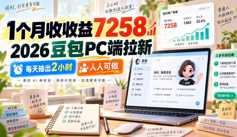 1个月收收益7258，2026豆包PC端拉新，每天抽出2小时，人人可做-超级会员网