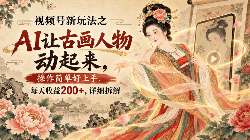 视频号新玩法之AI让古画人物动起来，操作简单好上手，每天收益200+，详细拆解-超级会员网