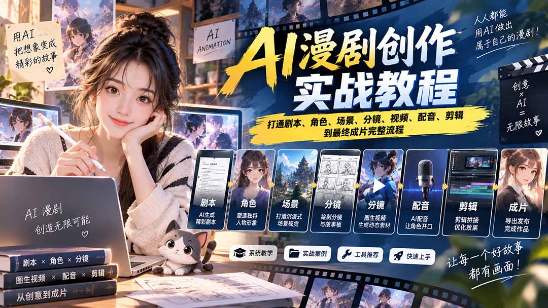 2026 AI漫剧创作实战教程：打通剧本、角色、场景、分镜、视频、配音、剪辑到最终成片完整流程-超级会员网