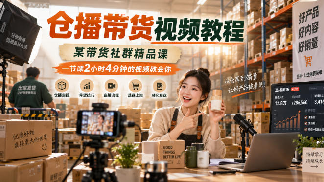 仓播带货视频教程，某带货社群精品课，一节课2小时4分钟的视频教会你-超级会员网
