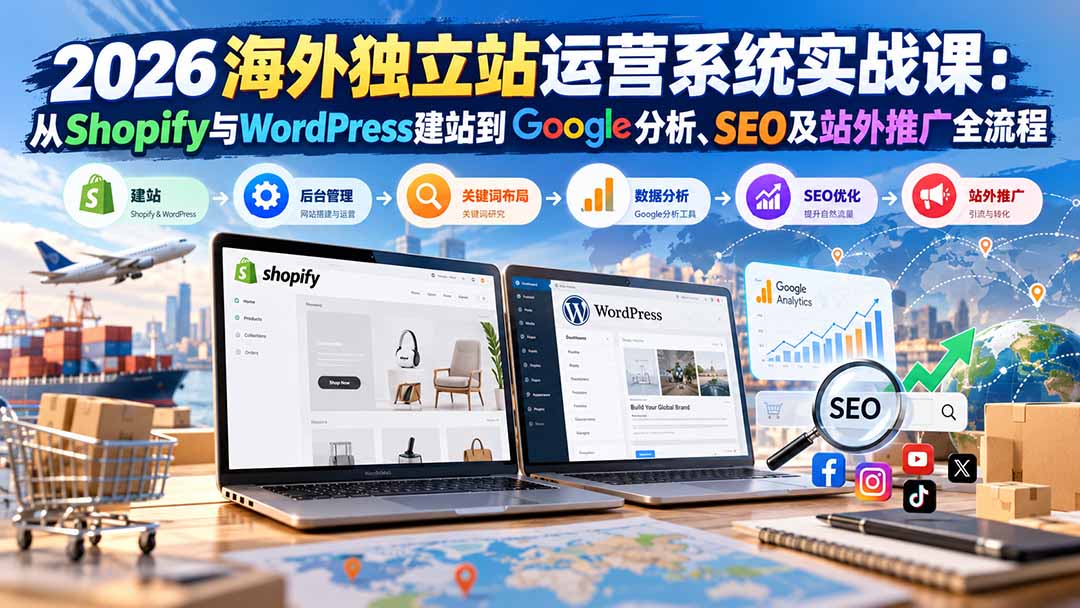 2026海外独立站运营系统实战课：从Shopify与WordPress建站到Google分析、SEO及站外推广全流程-超级会员网