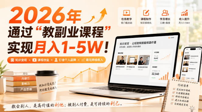 2026年通过“教副业课程”实现月入1-5W！毫无保留的全部教给你，长期稳定【揭秘】-超级会员网