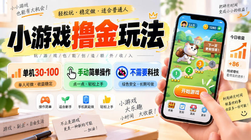 小游戏撸金玩法，单机30-100，手动简单操作，不需要科技-超级会员网