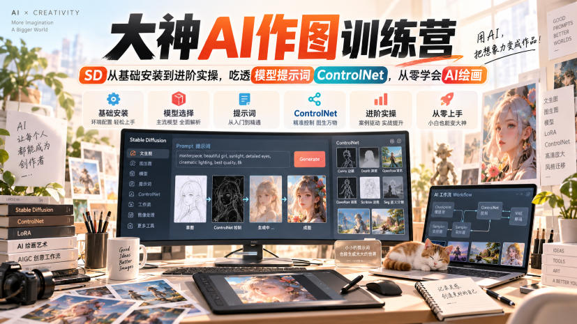 大神AI作图训练营，SD从基础安装到进阶实操，吃透模型提示词ControlNet，从零学会AI绘画-超级会员网