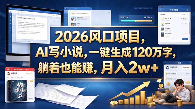 2026 风口项目，AI 写小说，一键生成 120 万字，躺着也能赚，月入 2w +-超级会员网