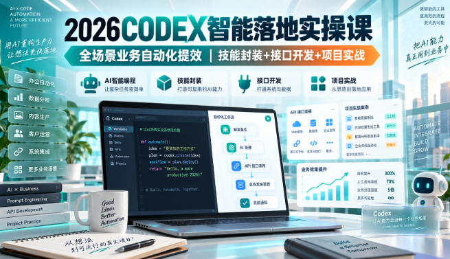 2026Codex智能落地实操课，全场景业务自动化提效，技能封装+接口开发+项目实战-超级会员网