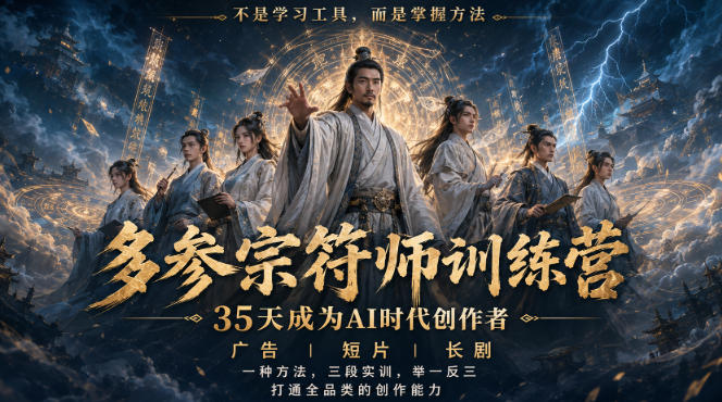 多参宗符师训练营，35天成为AI时代创作者，广告|短片|长剧，一种方法，三段实训，举一反三，打通全品类的创作能力-超级会员网