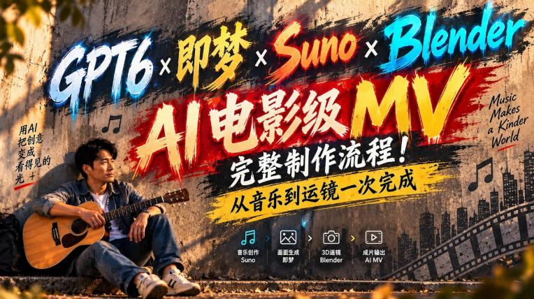 GPT6×即梦×Suno×Blender｜AI电影级MV完整制作流程！从音乐到运镜一次完成！-超级会员网