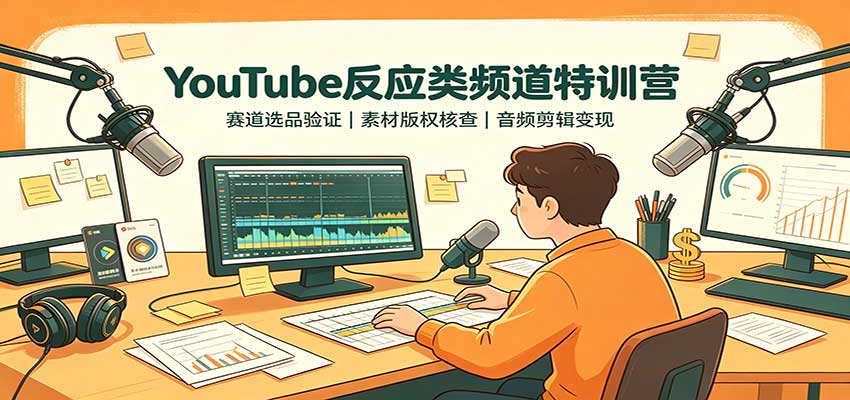 YouTube反应类频道特训营：赛道选品验证，素材版权核查，音频剪辑变现-超级会员网