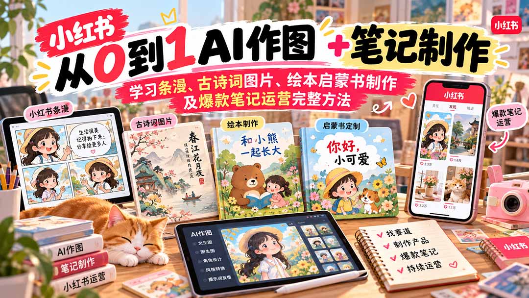 2026小红书AI内容创作从0到1：学习条漫、古诗词图片、绘本启蒙书制作及爆款笔记运营完整方法-超级会员网