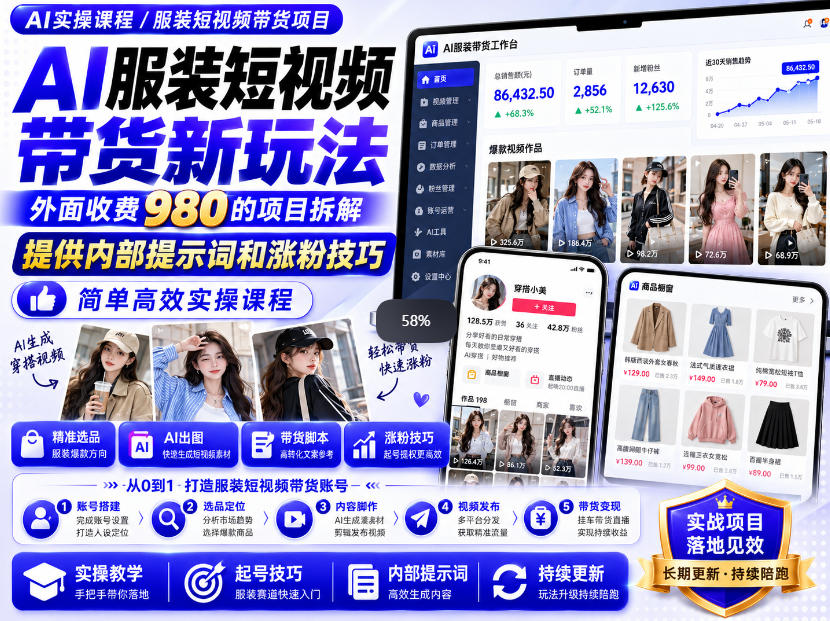 外面收费980AI快手带货系统课程，内部课程首次外放，操作简单高效，一分钟一条爆款视频-超级会员网