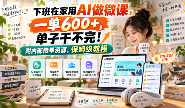 下班在家用AI做微课，一单600+，单子干不完！附内部接单资源，保姆级教程【揭秘】-超级会员网