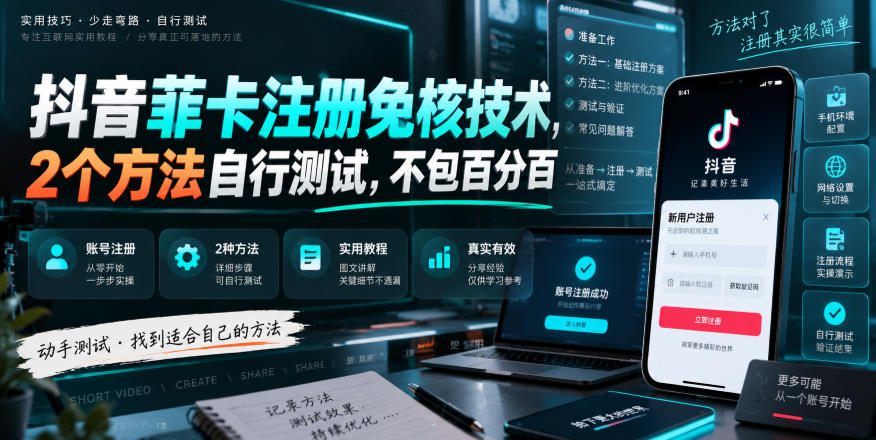 抖音菲卡注册免核技术，2个方法自行测试，不包百分百-超级会员网