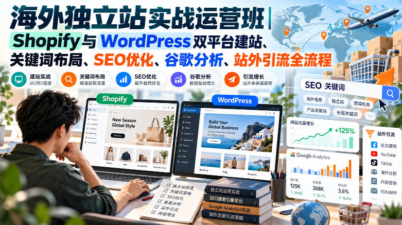 海外独立站实战运营班｜Shopify与WordPress双平台建站、关键词布局、SEO优化、谷歌分析、站外引流全流程-超级会员网