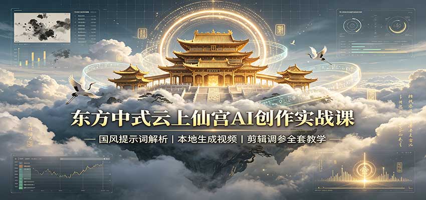 东方中式云上仙宫AI创作实战课：国风提示词解析，本地生成视频，剪辑调参全套教学-超级会员网